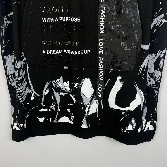 Tricotto Black Gray White Graphic Words Short Sleeve Oversized Tunic Dress - Picture 10 of 15